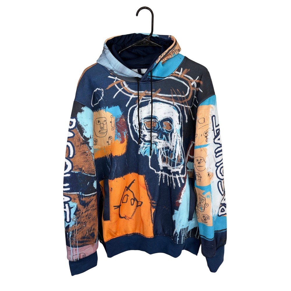 Members Only x Jean-Michel Basquiat Skull Hoodie Men's M All Over Art Print
